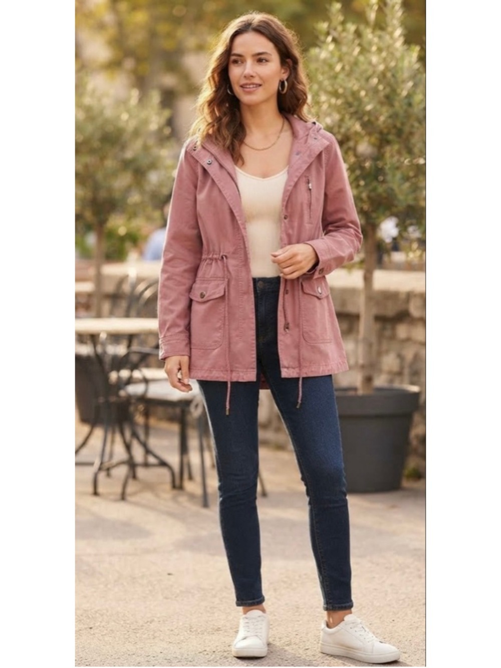 Yoki Mauve Hooded Utility Jacket size M